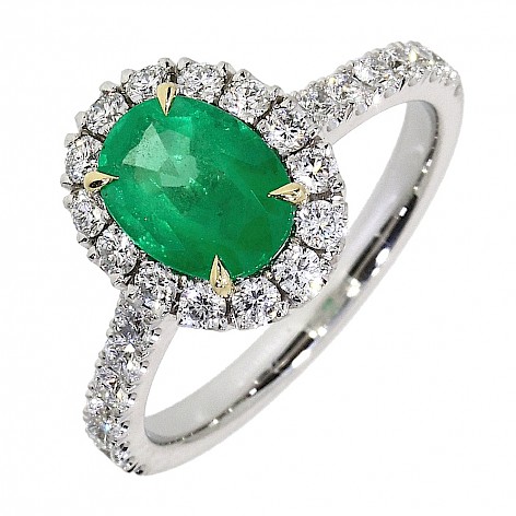 Platinum Emerald and Diamond Set Oval Cluster ring