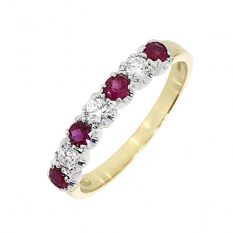 18ct Yellow Gold 7 Stone Ruby and Diamond Eternity Ring