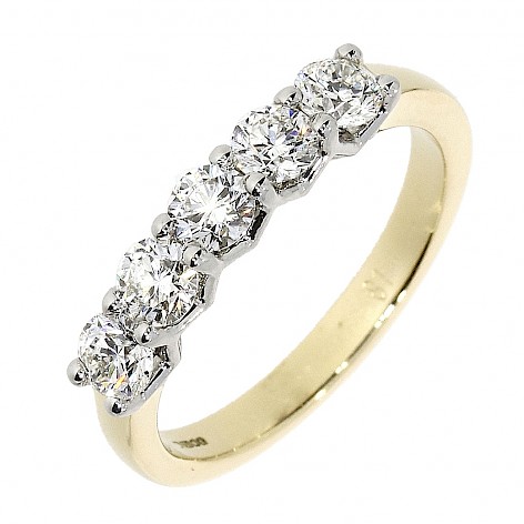18ct yellow gold diamond 5 stone V collet Eternity Ring