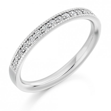 18ct white gold diamond grain set eternity ring with milgrain edge 0.25ct